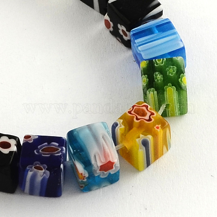 Cube Handmade Millefiori Glass Beads LK-R004-71-1