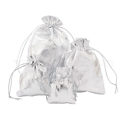 オーガンジーバッグ巾着袋  長方形  銀  7~12x5~9cm  60個/セット OP-PH0001-19-1