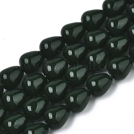 オペークソリッドカラーガラスビーズ連売り  ティアドロップ  濃い緑  10x8mm  穴：1.2mm  約39~42個/連  15インチ〜16-1/2インチ（38~42cm） X-GLAA-R217-05-A03-1
