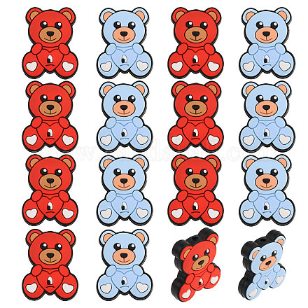 CHGCRAFT 16Pcs 2 Colors Bear with Heart Food Grade Eco-Friendly Silicone Beads SIL-CA0002-91-1