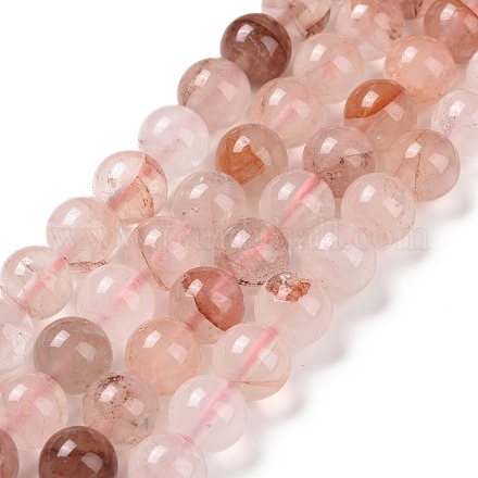 Brins de perles de quartz hématoïde rouge naturel/quartz ferrugineux G-E571-03A-1