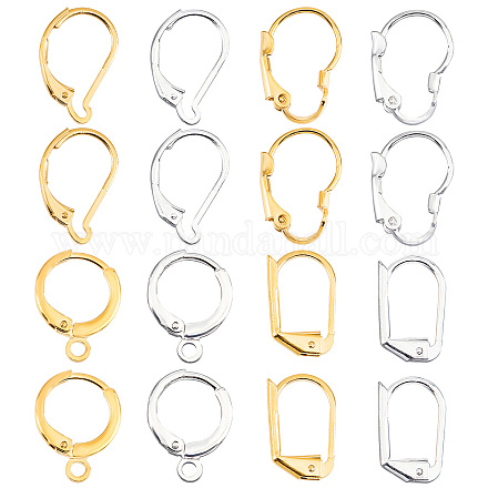 Wholesale SUPERFINDINGS 48Pcs 8 Style Brass Earring Hooks 24K Gold