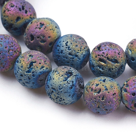 Fili di perle di roccia lavica naturale elettrodeposta sottovuoto G-E432-10mm-08-1