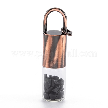 ガラスローラーボトル  天然な黒曜石のローラーボールとチップ  エッセンシャルオイルの香水瓶  赤銅真鍮のボトルキャップ  62.5x16mm  穴：10x14mm  丸カン：8x1ミリ G-F701-01H-1