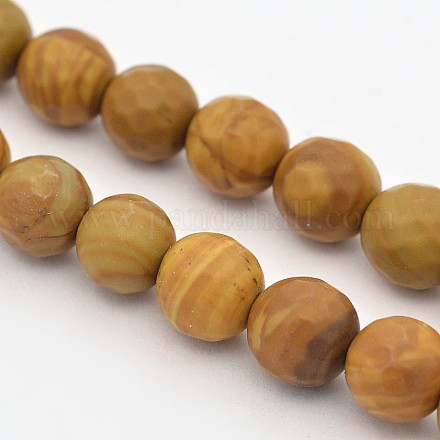 Faceted Round Natural Petrified Wood Beads Strands G-E302-080-6mm-1