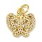 Rack Plating Brass Micro Pave Cubic Zirconia Charms, Long-Lasting Plated, Lead Free & Cadmium Free, Butterfly, Real 18K Gold Plated, 13x13x2mm, Hole: 3.5mm