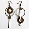 Asymmetric Alloy Dangle Earrings, Flat Round, Left and Right, Antique Bronze, 60x30mm
