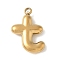 304 Stainless Steel Initial Pendants, Ion Plating(IP), Real 18K Gold Plated, Letter T, 16~18x6~18x3mm, Hole: 1.8mm