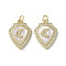 Brass Micro Pave Cubic Zirconia Pendants, with Shell, Shield, Real 18K Gold Plated, Moon, 20.5x15x3.5mm, Hole: 3mm