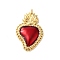 Rack Plating Brass Enamel Pendants, with Jump Ring, Cadmium Free & Lead Free, Long-Lasting Plated, Real 18K Gold Plated, Sacred Heart Charm, FireBrick, 34x23x3.5mm, Hole: 3.5mm