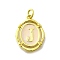 Brass Pendants, with Enamel, Oval with Letter, Real 18K Gold Plated, with Jump Ring, Letter J, 20x15~15.5x2mm, Hole: 3.5mm