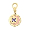 304 Stainless Steel Enamel Pendant Decoration, with Clear Cubic Zirconia, Octagon with Constellations, Golden, Pisces, 35.5mm