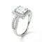 Brass Micro Pave Cubic Zirconia Ring, Long-Lasting Plated, Rectangle, Clear, US Size 7 1/4(17.5mm)