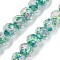 Handmade Foil Lampwork Beads Strands, Rondelle with Flower, Faceted, Light Sea Green, 9.5~10x7.5~8mm, Hole: 1.1~1.5mm, about 40pcs/strand, 12.60''(32cm)