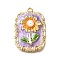 Alloy Enamel Pendants, with ABS Imitation Pearl, Rectangle with Flower Charm, Rack Plating, Long-Lasting Plated, Lead Free & Cadmium Free & Nickel Free, Golden, Plum, 27x19x6mm, Hole: 1.5mm
