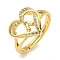 Heart with Letter Rack Plating Brass Micro Pave Clear Cubic Zirconia Adjustable Rings for Women, Lead Free & Cadmium Free, Real 18K Gold Plated, Letter A, Inner Diameter: 16mm