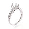 Rhodium Plated 925 Sterling Silver Micro Pave Cubic Zirconia Engagement Solitaire Ring Settings, Adjustable Prong Ring Components, Platinum, Tray: 3~7mm, Inner Diameter: 17~18mm