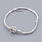 Brass European Bracelets, with Brass Clasp, Clasp without Sign, Silver Color Plated, about 16cm long 3mm thick, 2mm hole