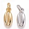 Brass Charms, Cowrie Shell, Mixed Color, 12.5x6x2mm, Hole: 3mm