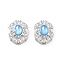 Brass Light Sky Blue Glass Oval Multi-Strand Links, with Clear Cubic Zirconia, Silver, 16x12x8mm, Hole: 1.8mm