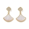 Brass & Shell & Clear Cubic Zirconia Pendants, Fan Charms, Real 18K Gold Plated, 19.5mm, Hole: 2x3mm