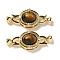 Brass Micro Pave Clear Cubic Zirconi Fold Over Clasps, with Natural Tiger Eye, Oval, Real 18K Gold Plated, 34mm