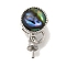Flat Round Brass Paua Shell Cup Pearl Peg Bails Pin Pendants, for Half Drilled Beads, Enhancer Shortener Bails, Platinum, 15mm, Hole: 3.5x2.3mm, Pin: 0.7mm