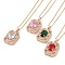 304 Stainless Steel Cable Chain Necklaces, Brass with Cubic Zirconia Pendant Necklaces, Light Gold, Rectangle, Mixed Color, 15.94 inch(405mm)