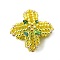 Glass Seed Beaded Tetraptera Pendants, with Golden Jump Ring, Yellow, 26x25.5x10mm, Hole: 3.5mm