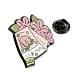 ピンクシリーズ食品テーマエナメルピン  女性用ブラック合金ブローチ  単語かわいいフルーツティー  花  28.5x30x1.5mm JEWB-P021-E02-3