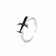 メンズアロイエナメルカフフィンガー指輪  オープンリング  カドミウムフリー＆鉛フリー  プラチナ  飛行機  ブラック  usサイズ5（15.7mm） RJEW-N029-037-3