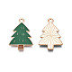 クリスマス スタイルの合金エナメル ペンダント  カドミウムフリー＆鉛フリー  ライトゴールド  クリスマスツリー  グリーン  23x16x1.5mm  穴：1.6mm X-ENAM-Q442-66-3