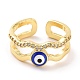 Enamel Evil Eye Open Cuff Ring with Clear Cubic Zirconia RJEW-A007-05LG-3