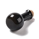 ガラスチャーム  木製のボトルストッパーとプラチナ合金ループ付き  球根形  ブラック  34x18mm  穴：2mm GLAA-P053-01A-07-2