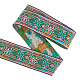 エスニック風刺繍ポリエステルリボン  ジャカードリボン  チロリアンリボン  服飾材料  花柄  グリーン  2インチ（50mm）  約7.66ヤード（7m）/ロール OCOR-WH0079-40C-1