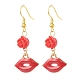3 paio di 3 ciondoli smaltati in lega rossa stile e orecchini pendenti con perline rosa EJEW-JE05031-01-3