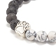 Bracelet extensible à perles rondes en howlite synthétique et pierre de lave naturelle avec empreinte de patte en alliage BJEW-JB07843-3