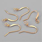 Brass French Earring Hooks, Flat Earring Hooks, Ear Wire, with Beads and Horizontal Loop, Lead Free, Golden, 15mm, Hole: 2mm