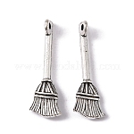 Estilo tibetano colgantes escoba aleación de zinc, sin plomo y el cadmio, plata antigua, 27x8.7x3mm, agujero: 2 mm