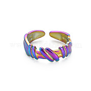 Rainbow Color 304 Stainless Steel Empaistic Open Cuff Rings RJEW-N038-044M