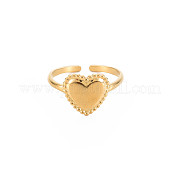 Ion Plating(IP) 304 Stainless Steel Heart Open Cuff Ring for Women RJEW-S405-219G