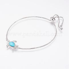 Langlebige plattierte verstellbare Messingschieberarmbänder, Bolo-Armbänder, mit synthetischen Opal, Schildkröte, Platin Farbe, 237 mm