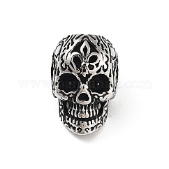 304 Edelstahl-Europäische Perlen, Großloch perlen, Schädel, Antik Silber Farbe, 15.5x10.5x12.5 mm, Bohrung: 6 mm
