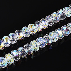 FilI di perline in vetro placcato, rondelle, sfaccettato, ab placcato, chiaro, 7~8x4.5~5mm, Foro: 1.2~1.4 mm, circa 79~81pcs/filo, 15.35~15.94'' (39~40.5 cm)