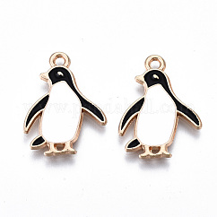 Umweltfreundliche Legierungsemailanhänger, cadmiumfrei und bleifrei und nickelfrei, Pinguin, Licht Gold, weiß, 23x17x1.5 mm, Bohrung: 1.8 mm