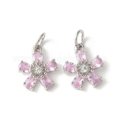 Colgante micropavé cubic zirconia de latón, charms de la flor, chapado en rack, chapado duradero, sin plomo y cadmio, con anillo de salto, rubor lavanda, 14.5x12.5x4.5mm, agujero: 4.5 mm
