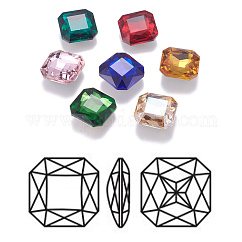Cabochon in vetro con strass a punta sul retro in k9, sfaccettato, palccato nero, quadrato, colore misto, 18x18x6mm