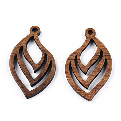 Colgantes de madera de nogal natural, sin teñir, encanto de hoja hueca, camello, 30.5x18x2.5mm, agujero: 1.8 mm