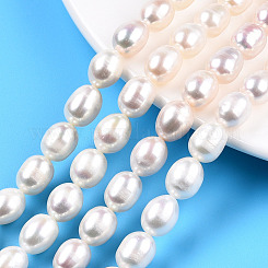 Natural Cultured Freshwater Pearl Strands, Idea for Mother's Day Gift, Rice  Beads, White, 5.6~7x4~5mm, Hole: 0.8mm, about 27pcs/strand, 7.1 inch(18cm)  long