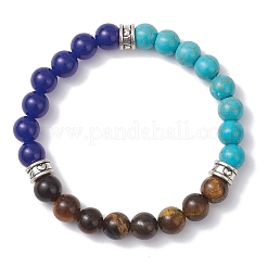 Bracelets extensibles ronds en œil de tigre naturel&nbsp;BJEW-JB12744